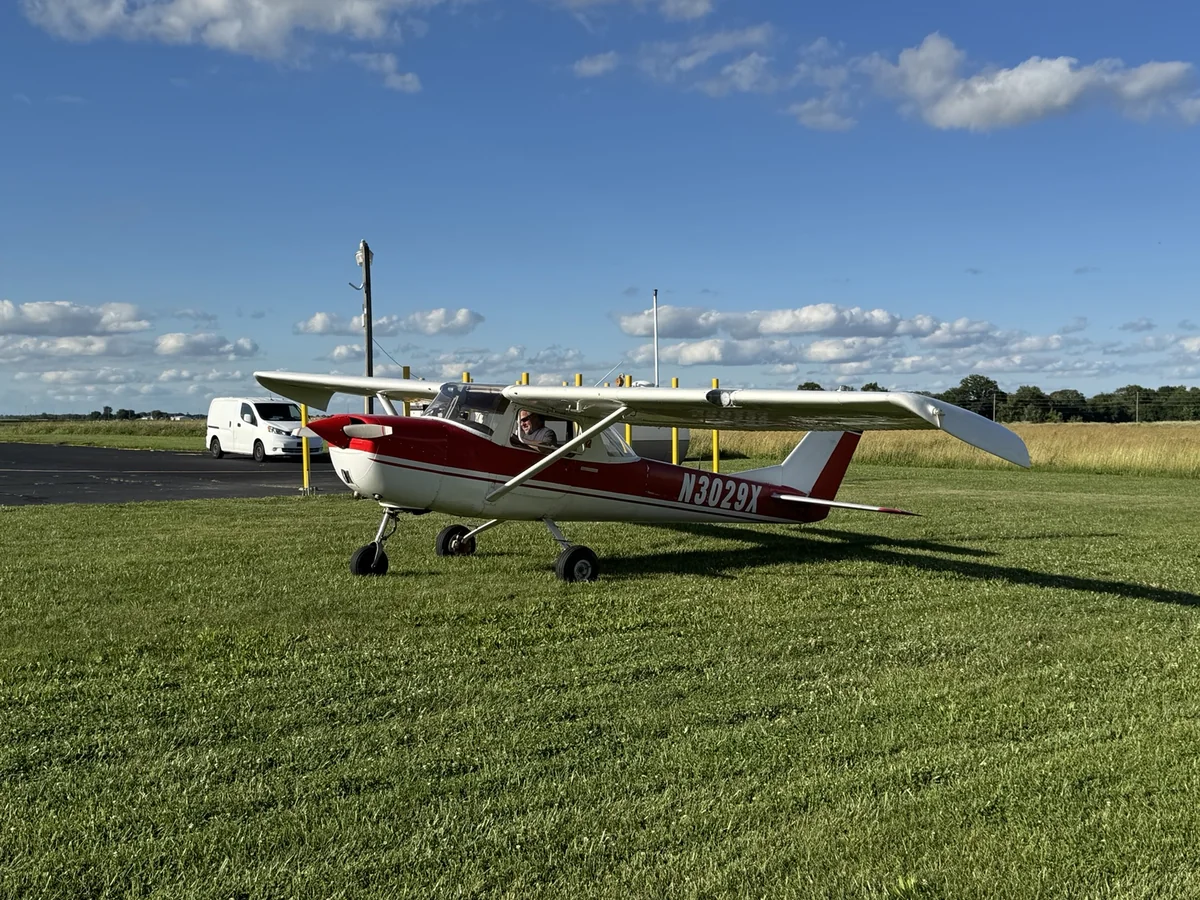 Cessna 150F N3029X on the grass at Shafer Field